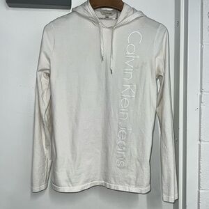 Calvin Klein Jeans Men’s Small White Long Sleeve T-shirt Pullover Hoodie
